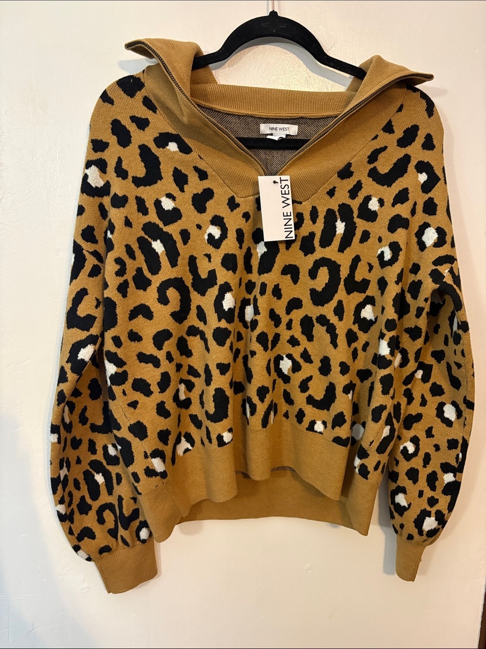 NWT: Nine West Leopard Print Pullover - Camel, Black & White - Picture 2 of 10